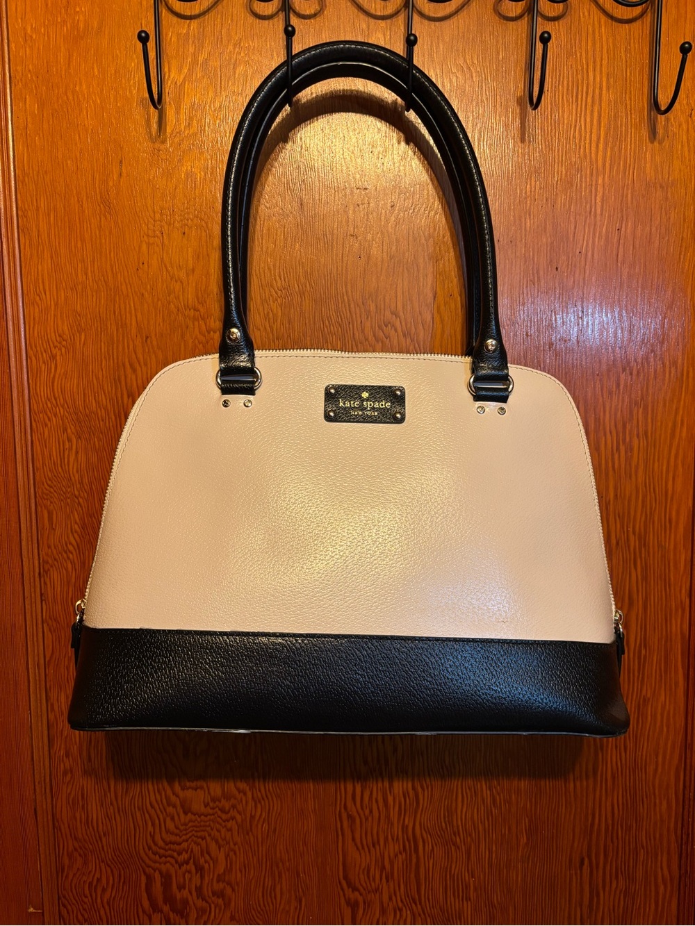 kate spade Two-Tone Pebbled Leather Satchel - Cream & Black